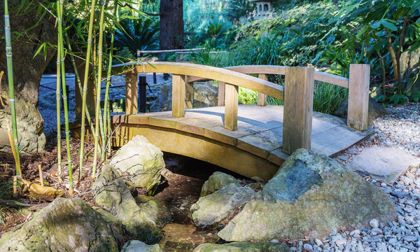 Wooden bridge over a stream