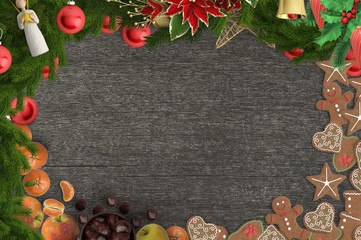 Weihnachten- Dekoration, Engel, Pl&auml;tzchen -traditionell auf altem Holz Hintergrund