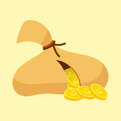 Gold money coins bag income profits cash wealth concept banking vector illustration.