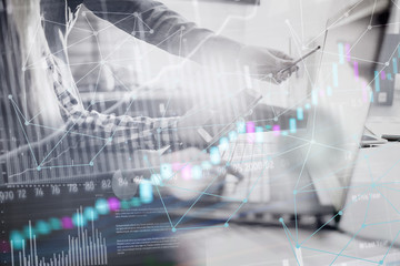 Business People Meeting Planning Analysis  Statistics Brainstorming abstract background. Finance decentralization and trading strategy statistics concept