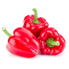 three sweet bell peppers isolated on white background cutout
