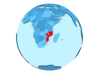 Mozambique on blue globe isolated
