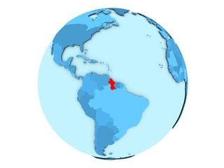 Guyana on blue globe isolated