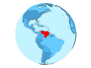 Venezuela on blue globe isolated