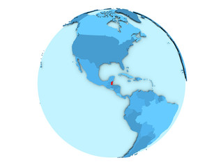 Belize on blue globe isolated