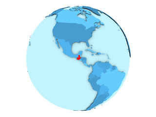 Guatemala on blue globe isolated