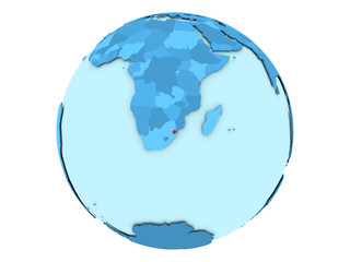 Swaziland on blue globe isolated