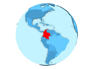 Colombia on blue globe isolated