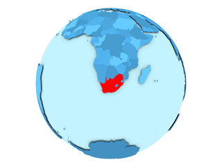 South Africa on blue globe isolated
