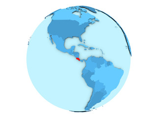 Costa Rica on blue globe isolated