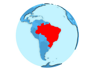 Brazil on blue globe isolated