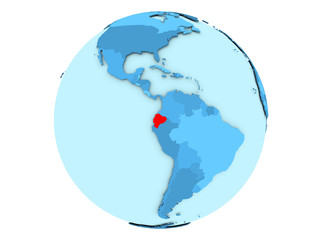 Ecuador on blue globe isolated