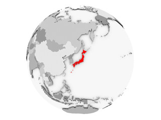 Obraz premium Japan on grey globe isolated