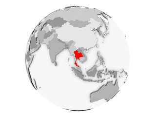 Thailand on grey globe isolated