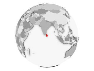 Sri Lanka on grey globe isolated