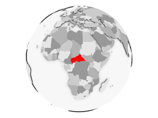 Central Africa on grey globe isolated