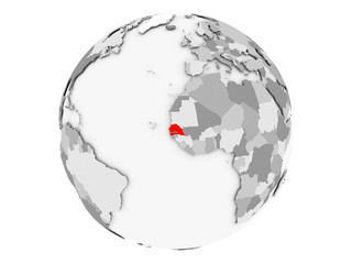 Senegal on grey globe isolated
