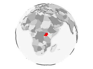 Uganda on grey globe isolated