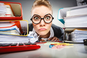 Insane office woman at work.