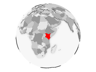 Obraz premium Kenya on grey globe isolated
