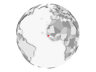 Guinea-Bissau on grey globe isolated
