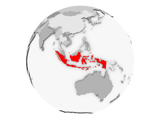 Indonesia on grey globe isolated