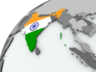 Flag of India on grey globe