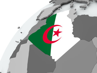 Flag of Algeria on grey globe
