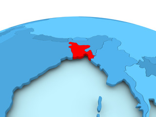 Bangladesh on blue political globe