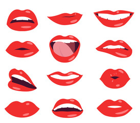 Fototapeta na wymiar woman lips facial expression vector set