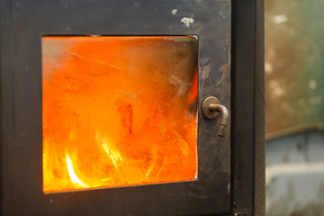 Steel furnace in operation.