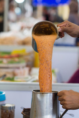 Thai street food of Thai Style Iced Coffee with Milk