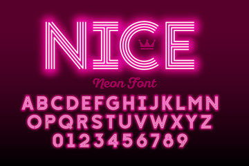 Neon style modern font, alphabet and numbers  © piai