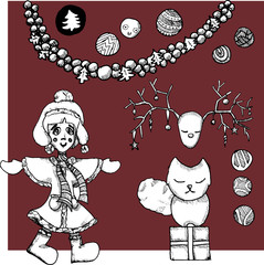 New year, Christmas elements