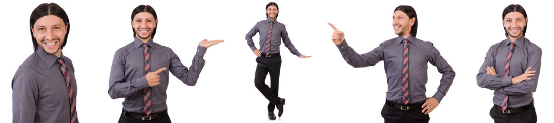 Young businessman in gray suit isolated on white