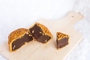 Chinese mooncake detailed texture to celebrate the Mid Autumn Day festival food cuisine culture