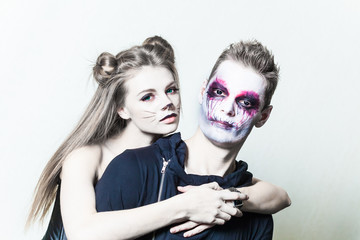 couple makeup halloween woman cat male zombie