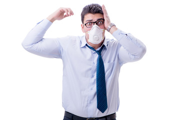 Businessman sweating excessively smelling bad isolated on white 