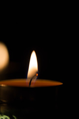 Many burning candles with shallow depth of field