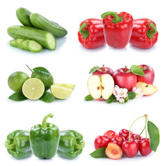 Obst und Gemüse Früchte Apfel Paprika Farben Collage Freisteller freigestellt isoliert