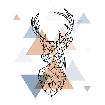 Geometric head of the Scandinavian deer. Polygonal style. Scandinavian style. © greens87