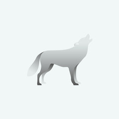 Vector illustration of gray wolf. Isolated on gray background. Side view.