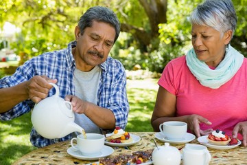 Senior couple drinking tea