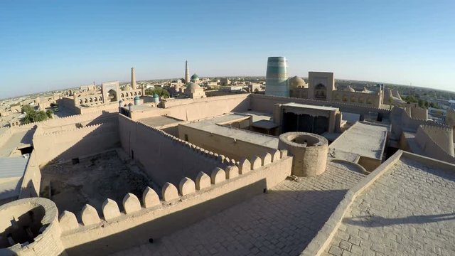 Aerial view on streets of the old city. Uzbekistan. Khiva.