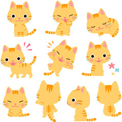 茶トラ猫のイラストセット