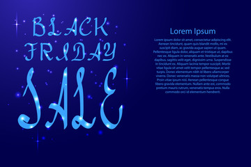 Obraz premium Black Friday lettering, holiday calligraphy with luminescence stars for banner, poster, greeting card, party invitation of vector illustration