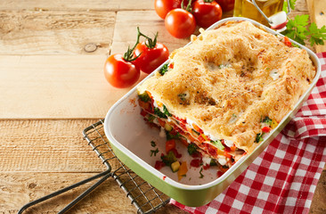 Healthy tasty dish of fresh vegetable lasagna