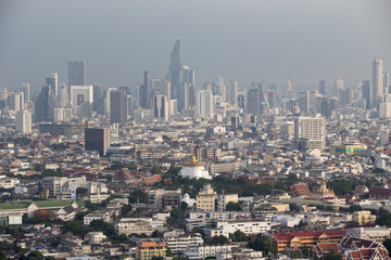 Aerial panorama view of Bangkok city skyline