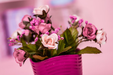 Artificial Pink Flowers in Pink Flowerpot