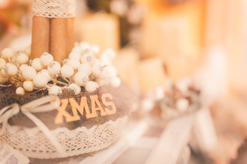 Christmas decoration, winter mood, holiday decoration. Interior design elements for christmas